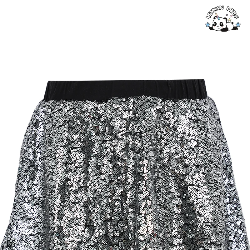LEZONKIDS - Girls Clothing Sparkle Reversible Silver Sequin Pleated Skirt Girls Sexy Short Mini Skirt